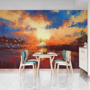 3D Sea Mew Sea Sunrise Cloud Grass Wall Mural Wallpaper YXL 95
