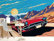 3D Cartoon Sky Mountains Red Sports Car Wallpaper Wall Mural Wall Decor Wall Art Wall Sticker Remoable Wallpaper