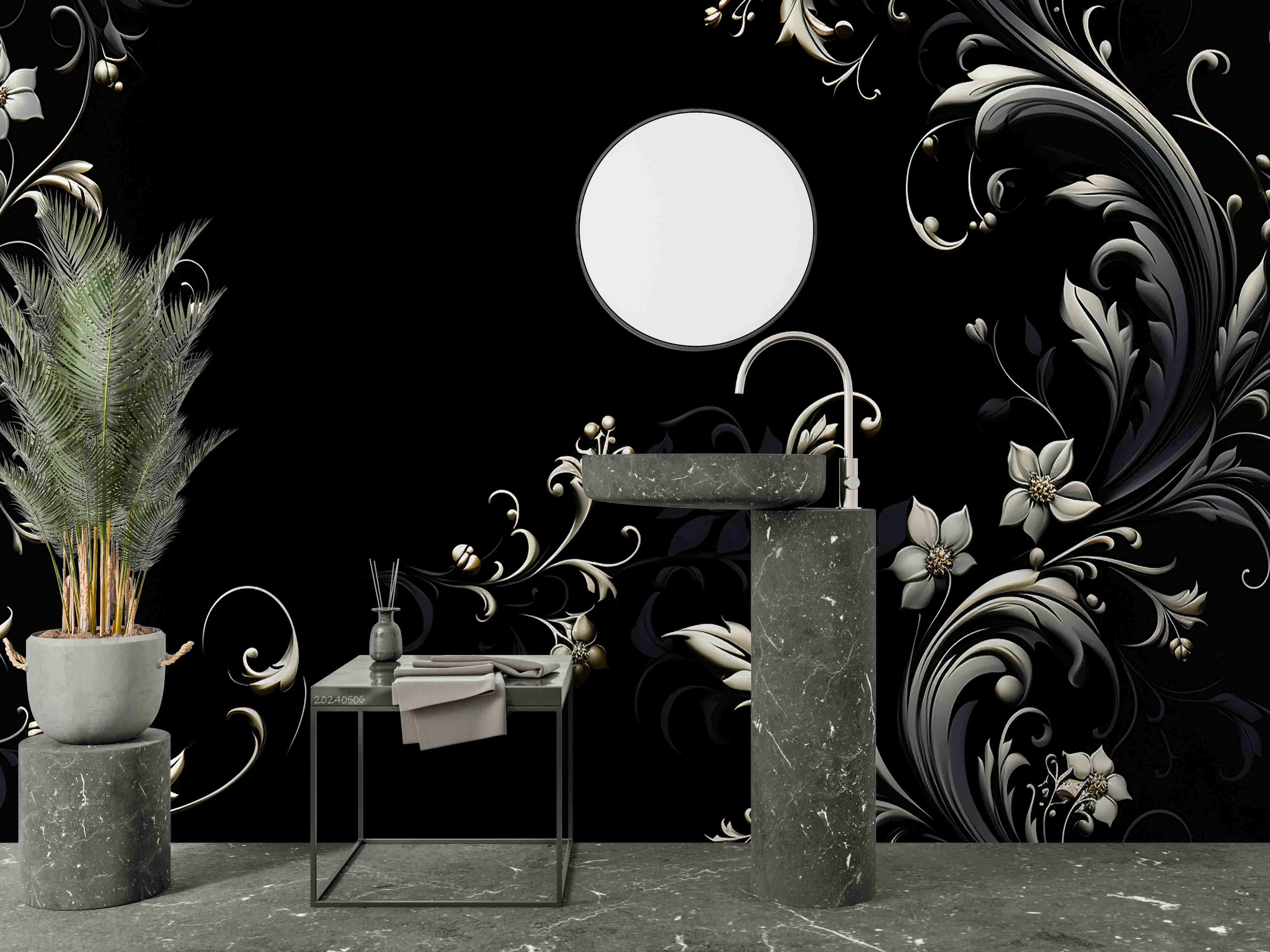 3D Black Floral Leaf Background Wallpaper Wall Mural Wall Decor Wall Art Wall Sticker Remoable Wallpaper
