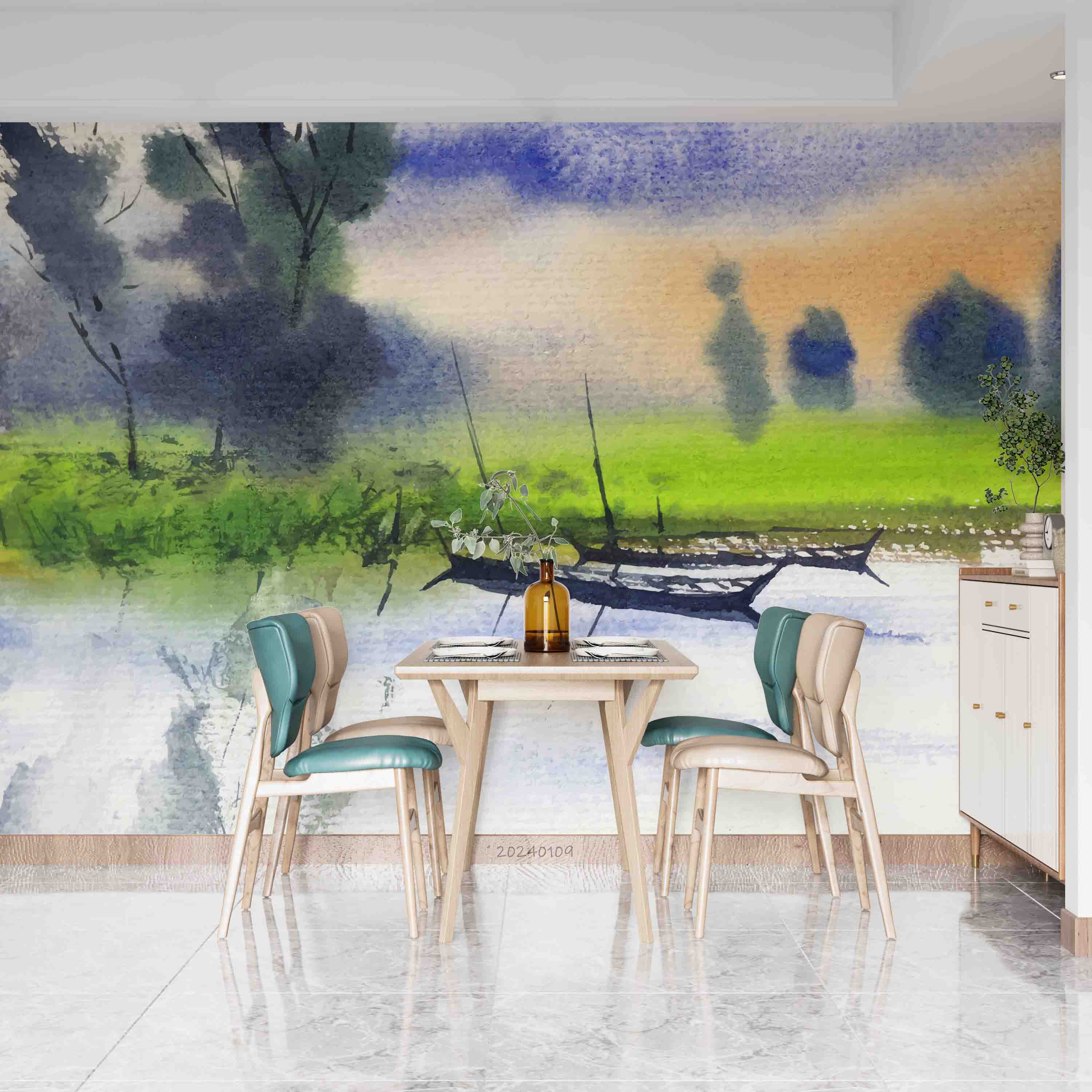 3D Oil Painting Tree Sea Grassland Ship Wall Mural Wallpaper YXL 139