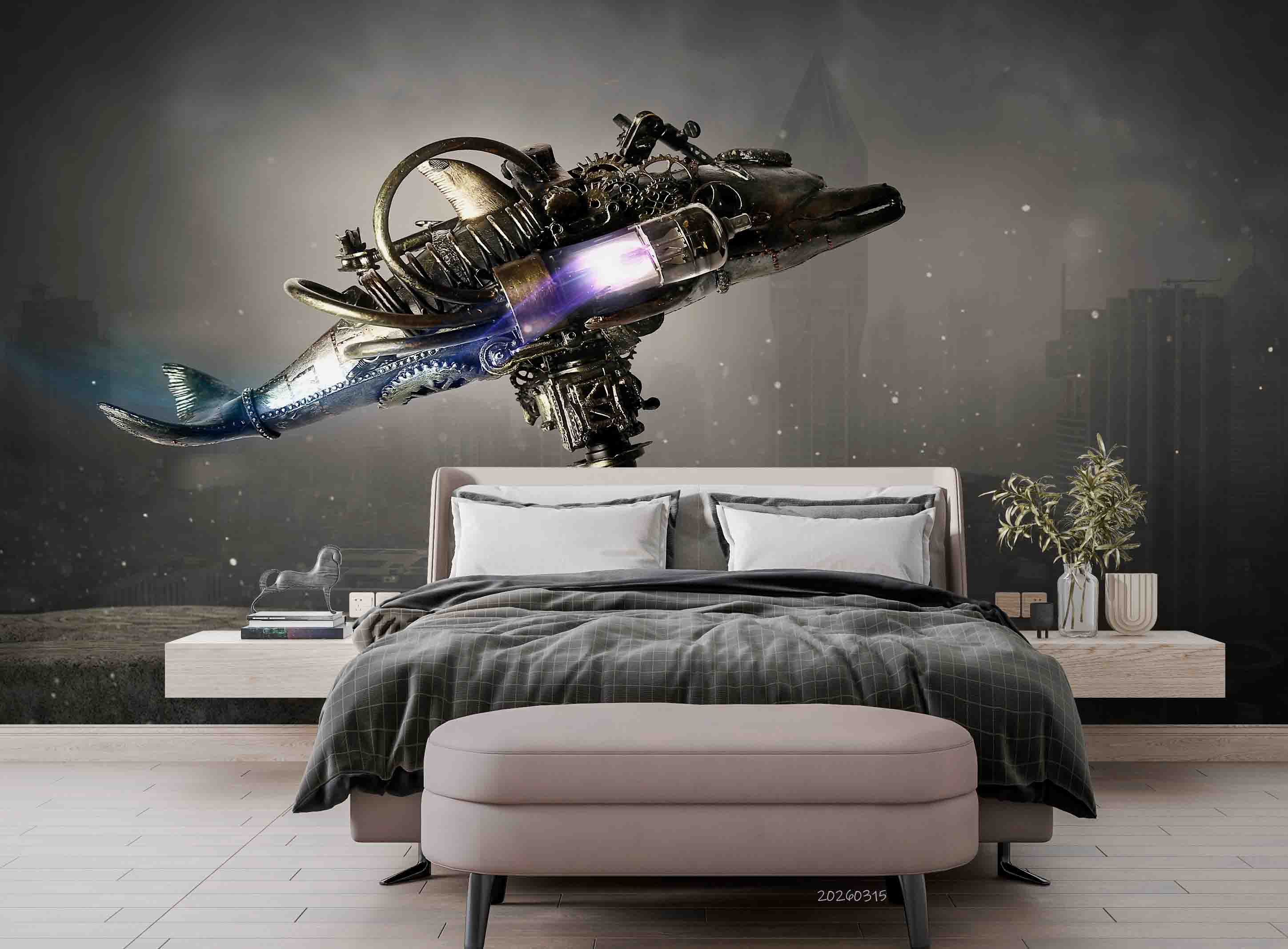 3D Retro Mechanical Dolphin Steampunk Wallpaper Wall Mural Wall Decor Wall Art Wall Sticker Remoable Wallpaper