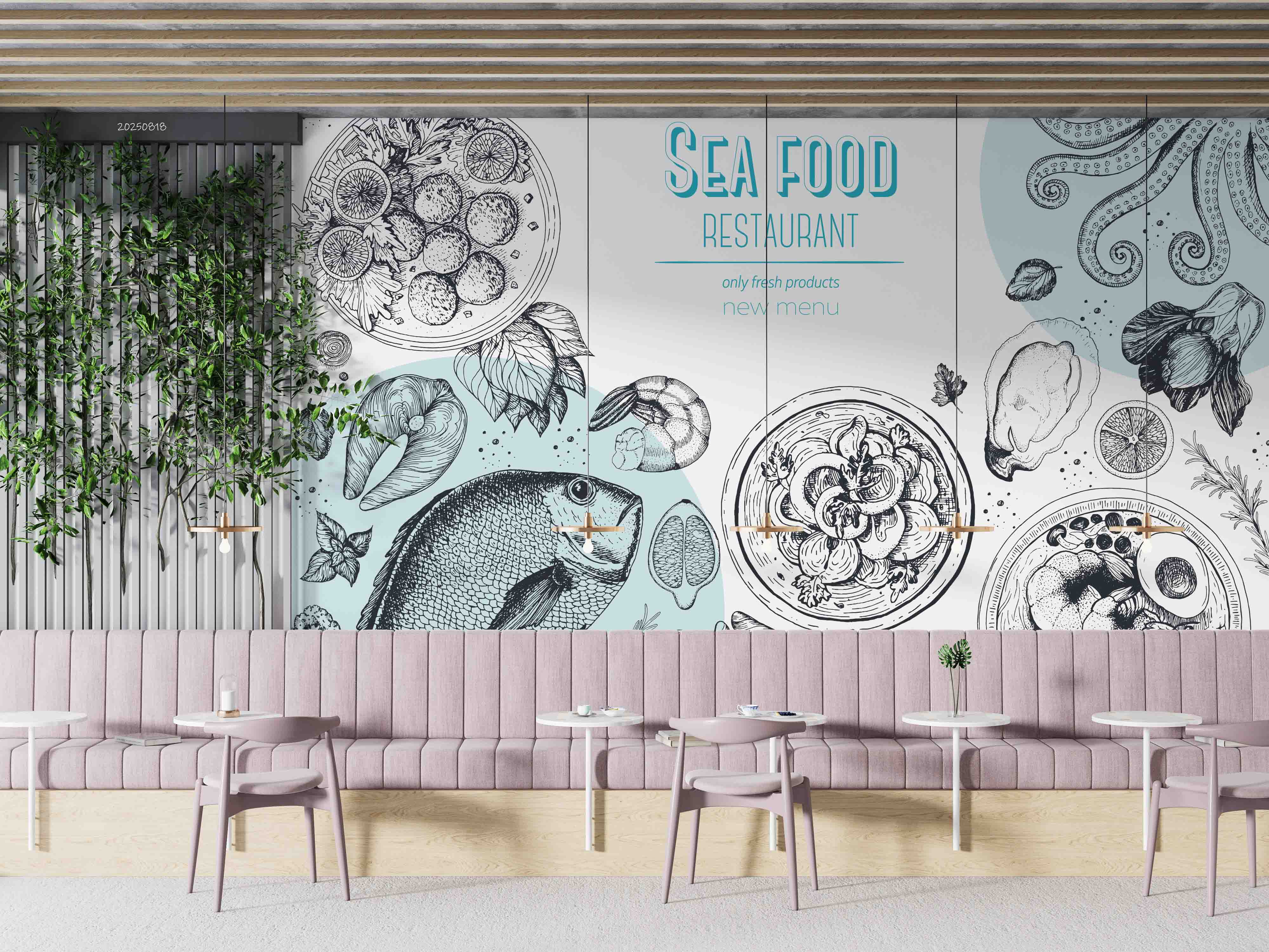 3D Restaurant Snack Bar Diner Fast Food Sea Food Wall Mural Wallpaper 55