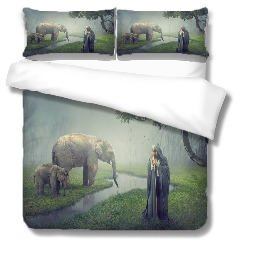 3D Tree Elephant Sea Grassland Person Quilt Cover Set Bedding Set Duvet Cover Pillowcases 1215