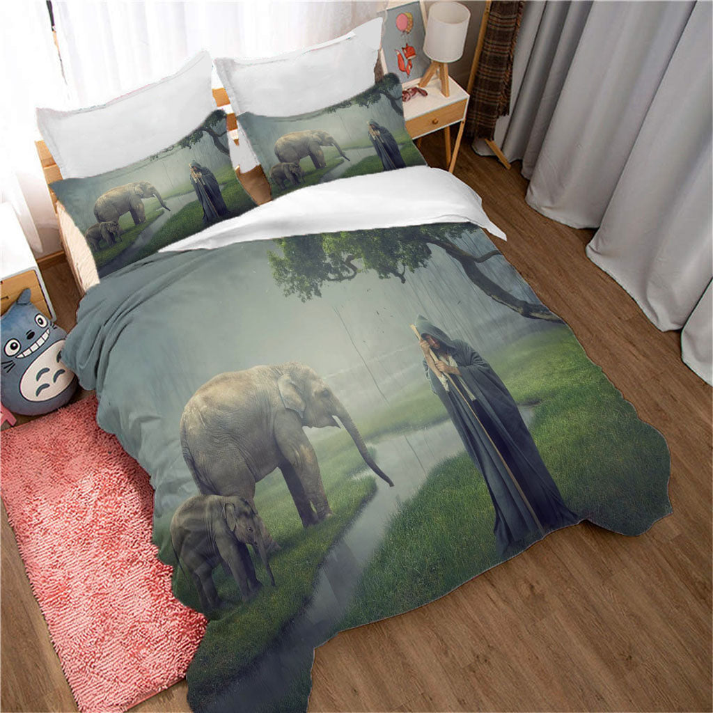 3D Tree Elephant Sea Grassland Person Quilt Cover Set Bedding Set Duvet Cover Pillowcases 1215