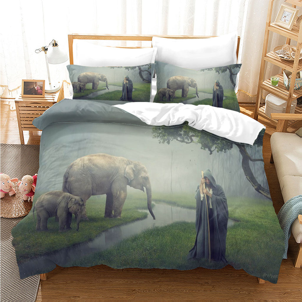 3D Tree Elephant Sea Grassland Person Quilt Cover Set Bedding Set Duvet Cover Pillowcases 1215