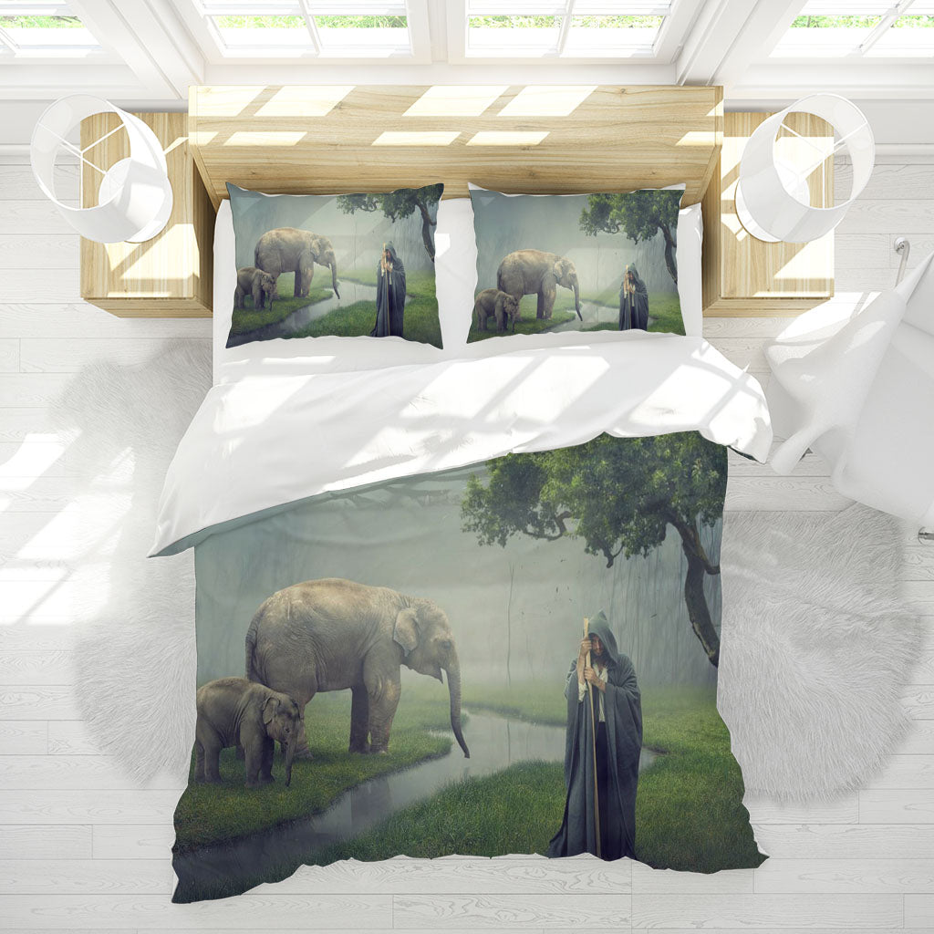 3D Tree Elephant Sea Grassland Person Quilt Cover Set Bedding Set Duvet Cover Pillowcases 1215