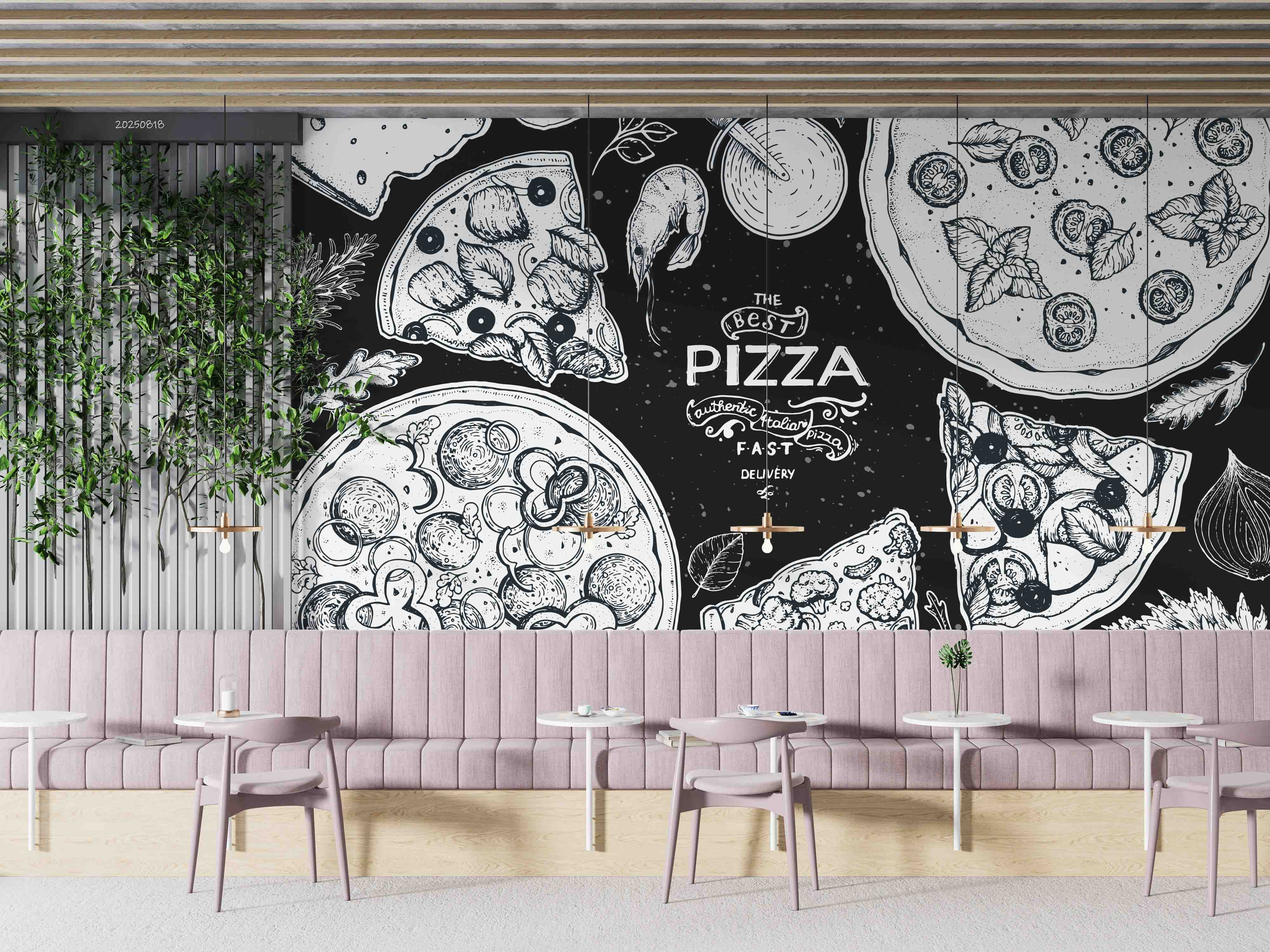 3D Restaurant Snack Bar Diner Fast Food Pizza Wall Mural Wallpaper 44