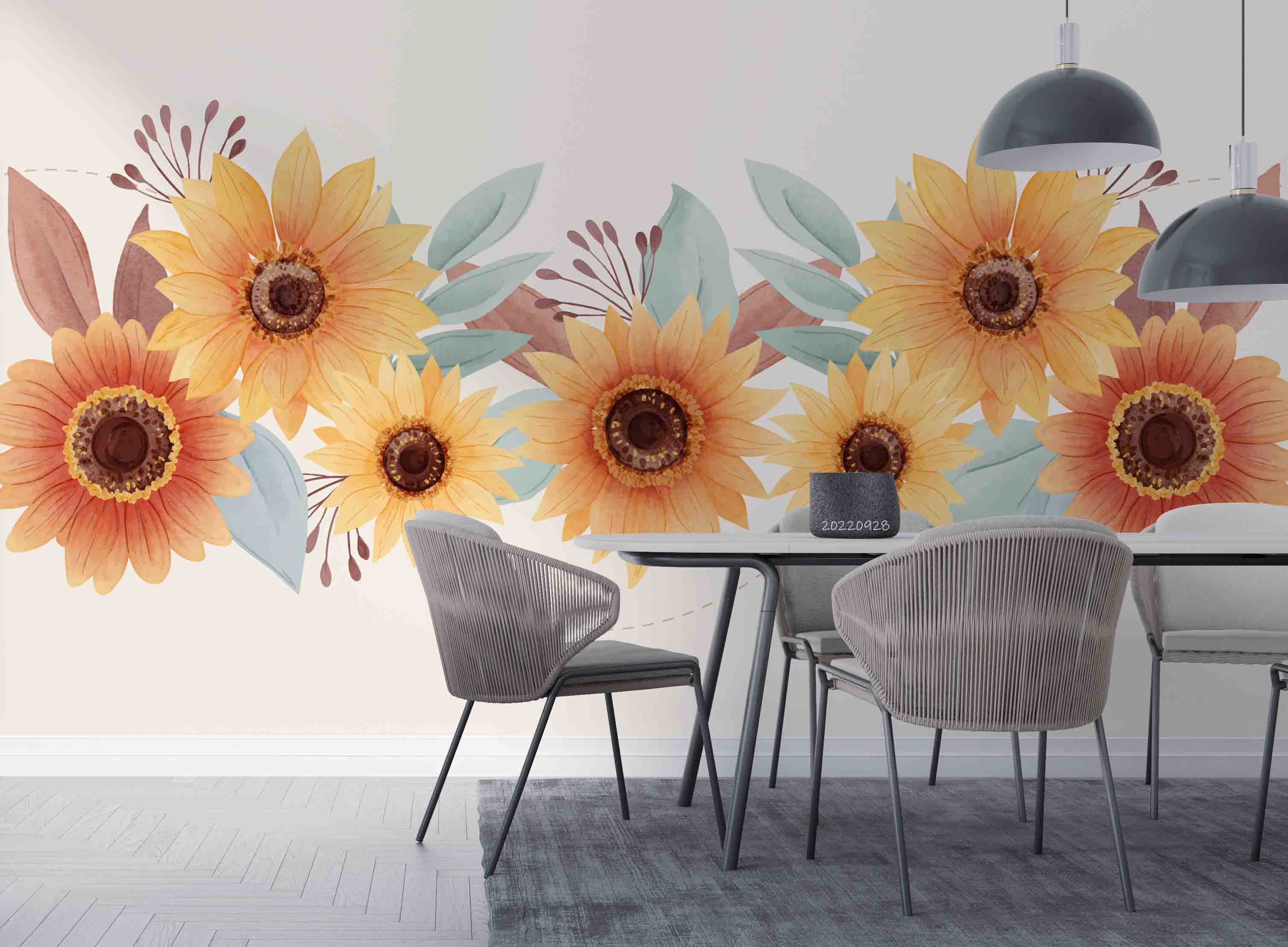3D Beautiful Watercolor Sunflower Border Wall Mural Wallpaper GD 3398- Jess Art Decoration