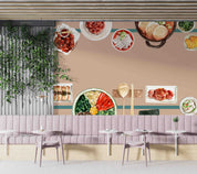 3D Korean Food Design Spicy Chicken Kimchi Watercolor Illustration Wall Mural Wallpaper GD 5486- Jess Art Decoration