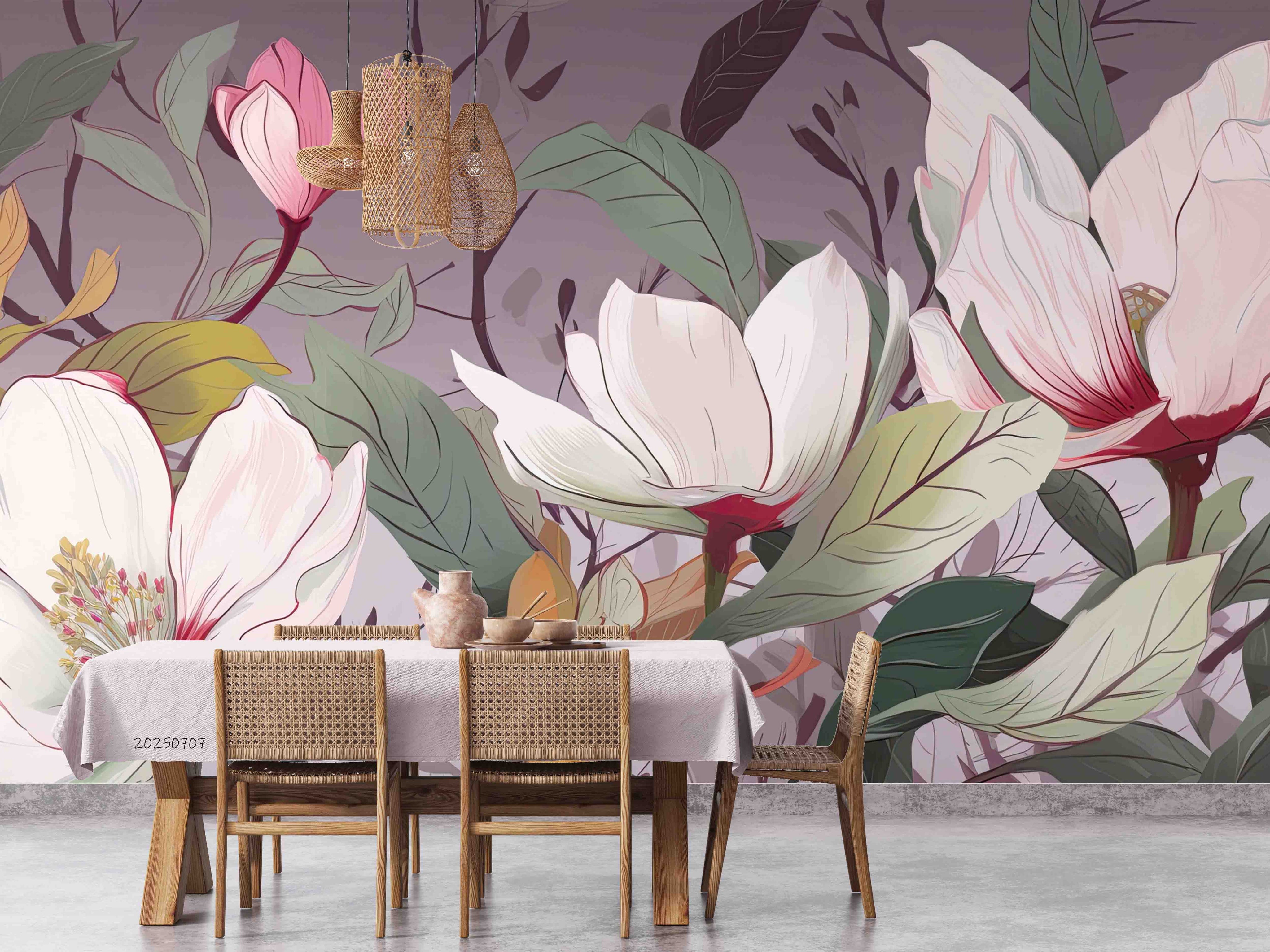 3D Hand Drawn Pink Magnolia Blossom Wallpaper Wall Mural Wall Decor Wall Art Wall Sticker Remoable Wallpaper 6
