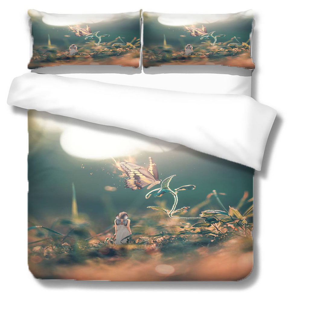 3D Person Floral Butterfly Light Quilt Cover Set Bedding Set Duvet Cover Pillowcases 1230