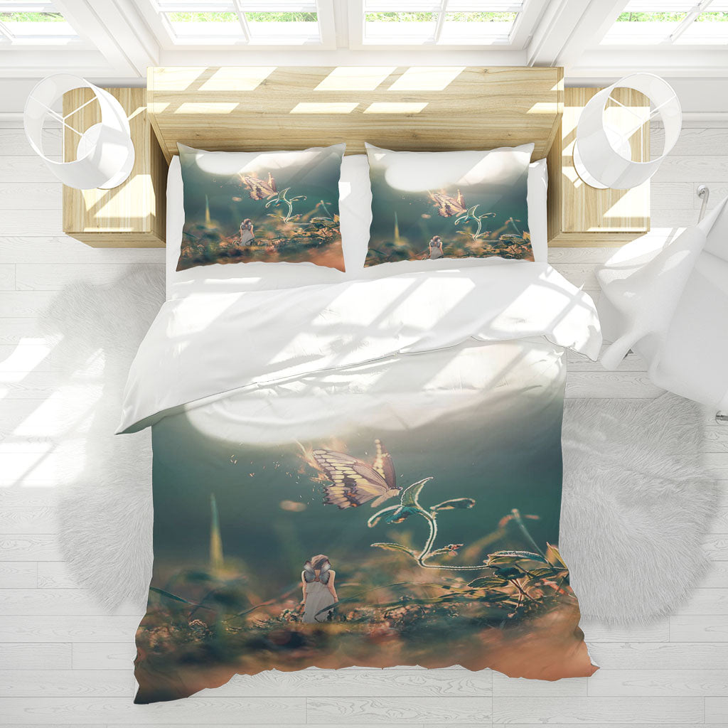 3D Person Floral Butterfly Light Quilt Cover Set Bedding Set Duvet Cover Pillowcases 1230