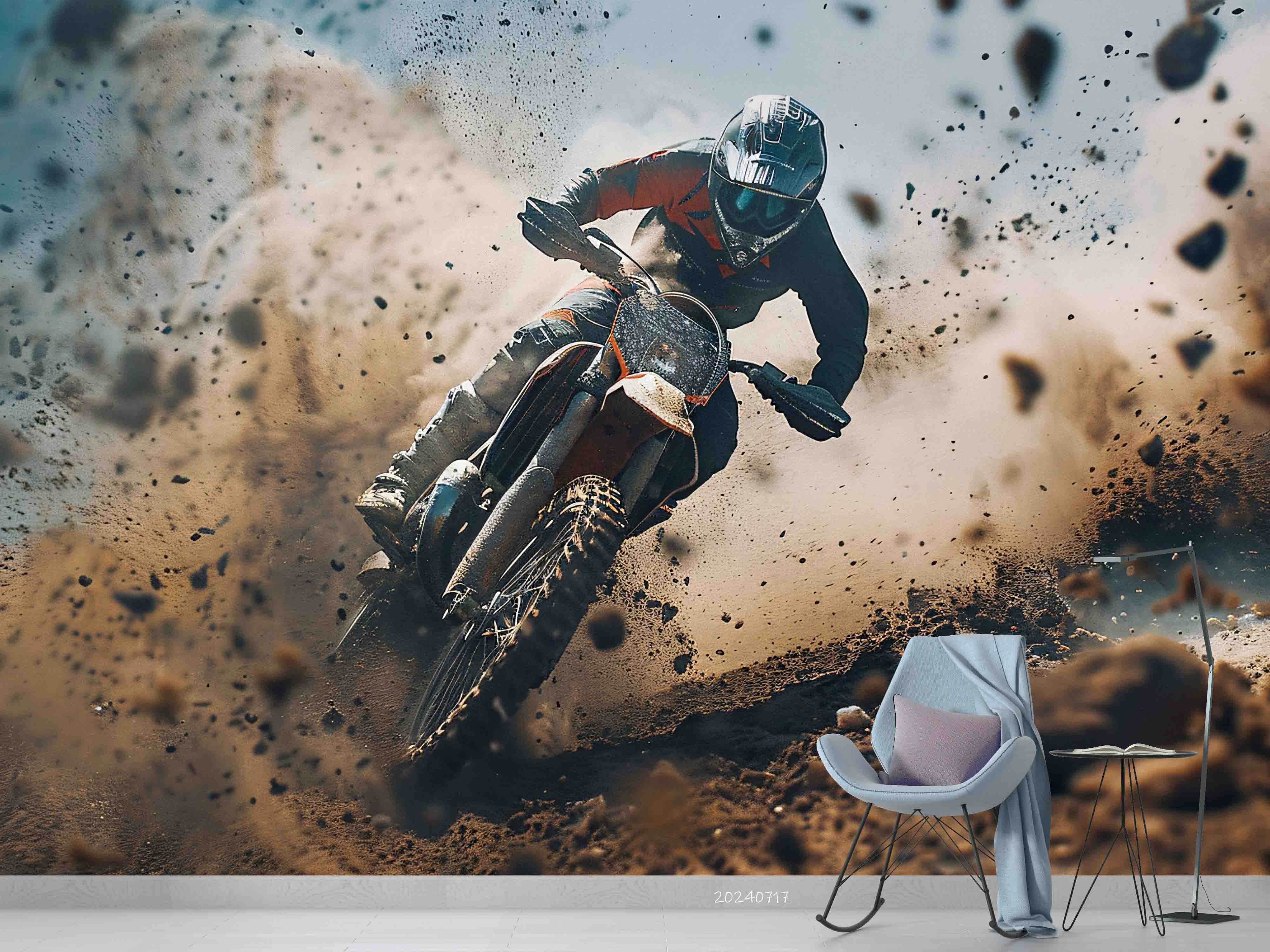 3D Sandy Soil Motorbike Person Wall Mural Wallpaper YXL 43