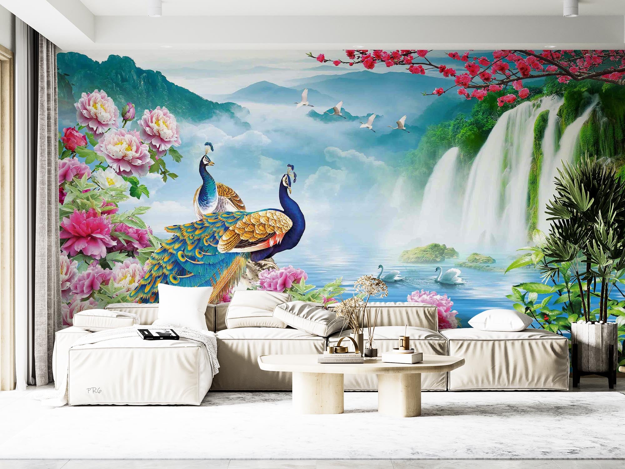 3D Animal Peacock Flower Swan River Waterfall Mountain Wild Goose Wall Mural Wallpaper YXL 03- Jess Art Decoration