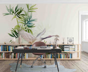 3D Asian Plants Leaves Watercolor Illustration Birds Wall Mural Wallpaper GD 3405- Jess Art Decoration