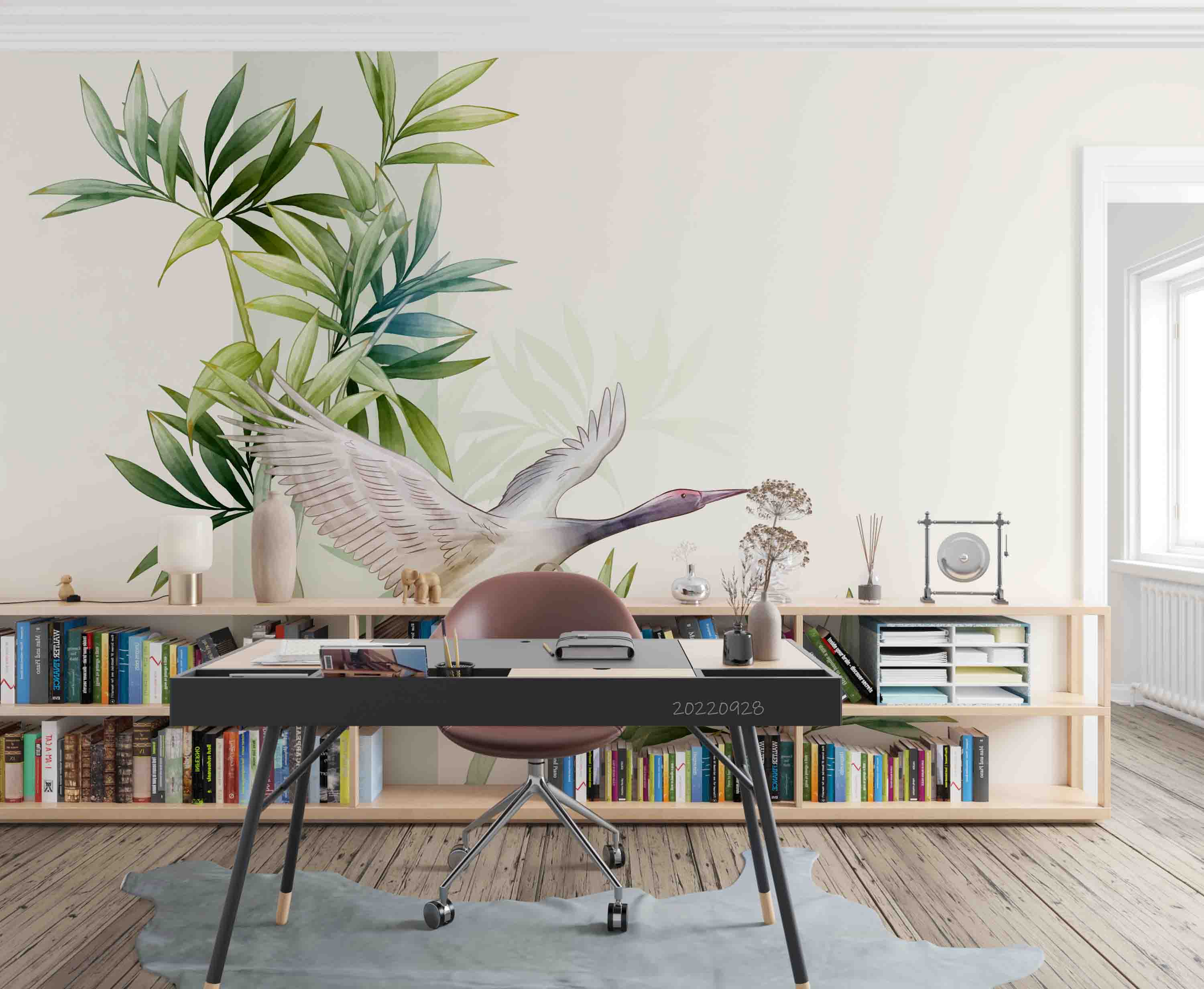 3D Asian Plants Leaves Watercolor Illustration Birds Wall Mural Wallpaper GD 3405- Jess Art Decoration