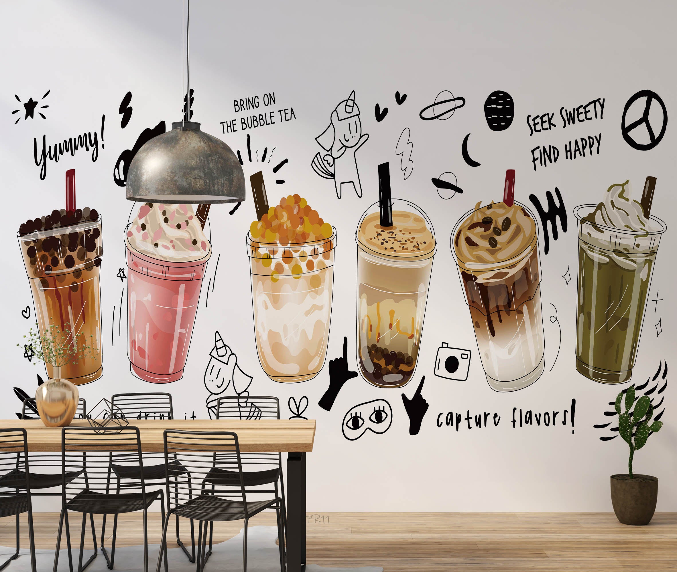Bubble Milk Tea Boba Milk Tea Pearl Milk Tea Delicious Drink Wallpaper cafe & food wall mural for cafe, restaurant or shop in