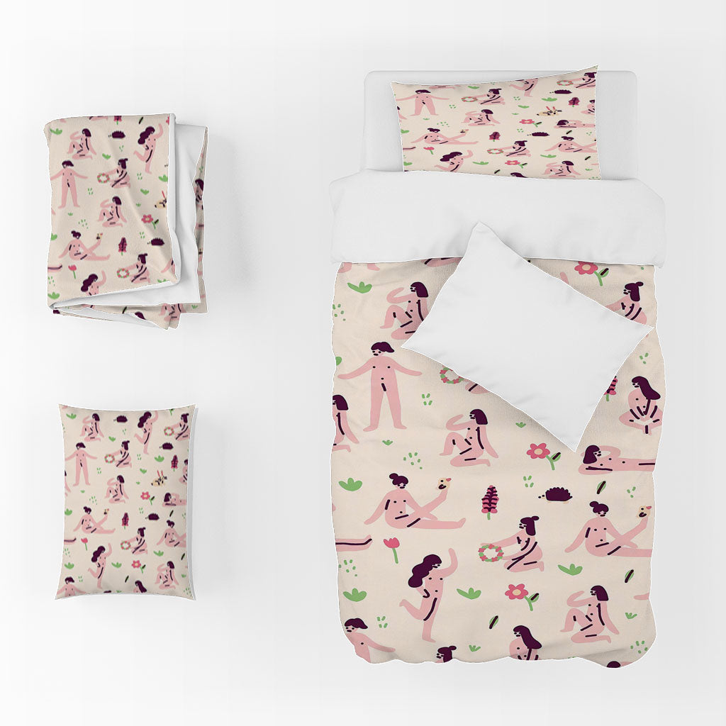 3D Woman Floral Leaf Pink Quilt Cover Set Bedding Set Duvet Cover Pillowcases 1261