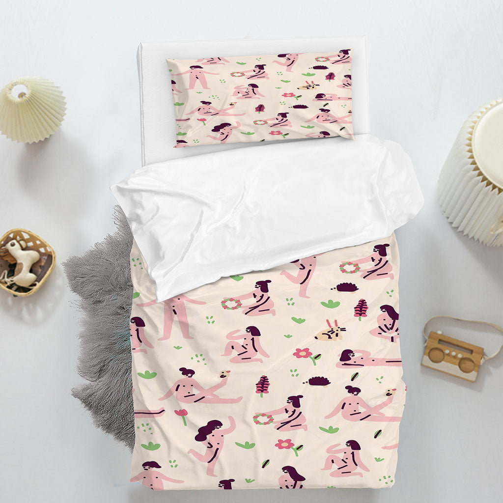 3D Woman Floral Leaf Pink Quilt Cover Set Bedding Set Duvet Cover Pillowcases 1261