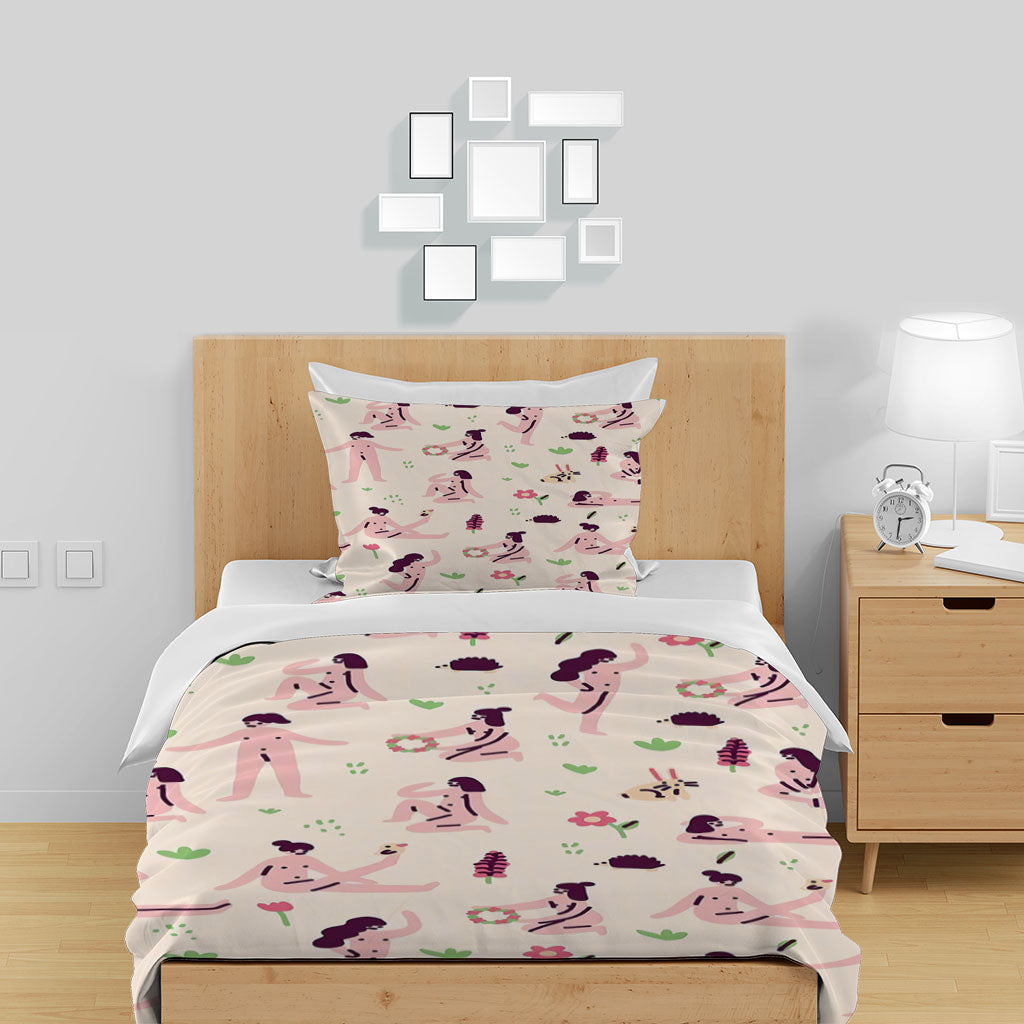 3D Woman Floral Leaf Pink Quilt Cover Set Bedding Set Duvet Cover Pillowcases 1261