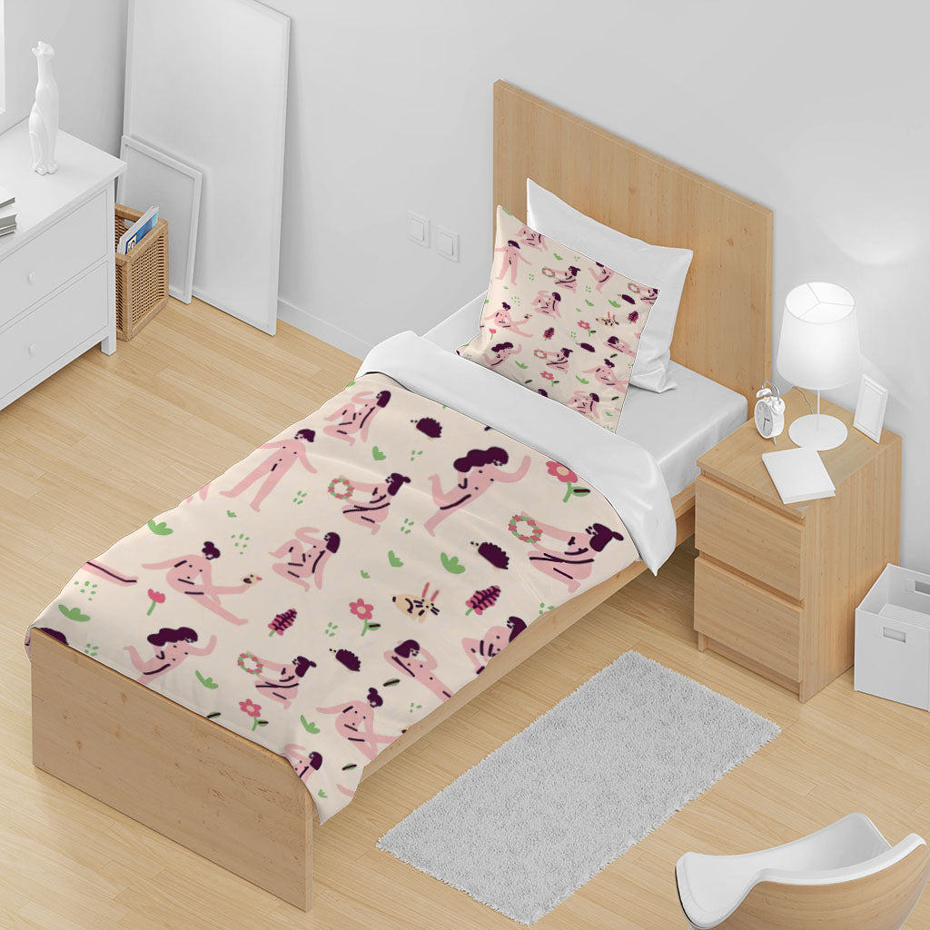 3D Woman Floral Leaf Pink Quilt Cover Set Bedding Set Duvet Cover Pillowcases 1261