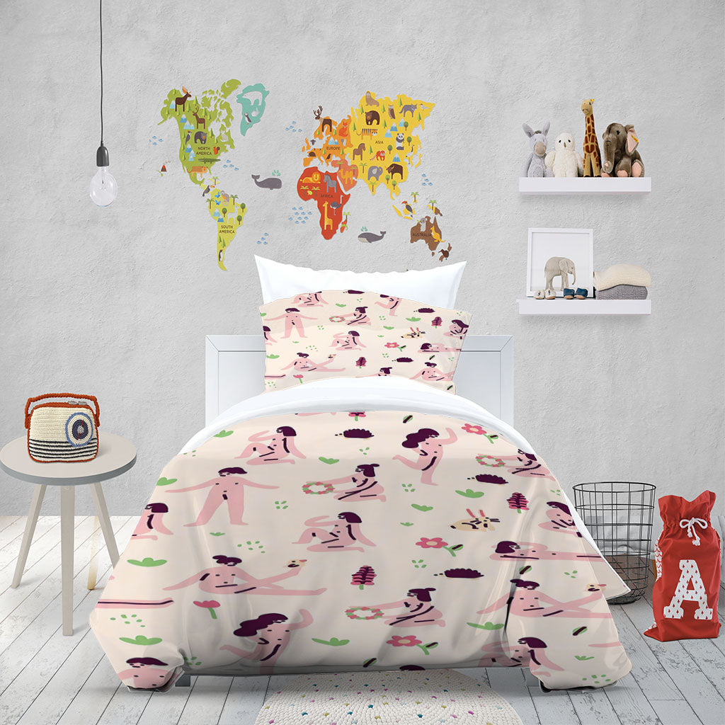 3D Woman Floral Leaf Pink Quilt Cover Set Bedding Set Duvet Cover Pillowcases 1261