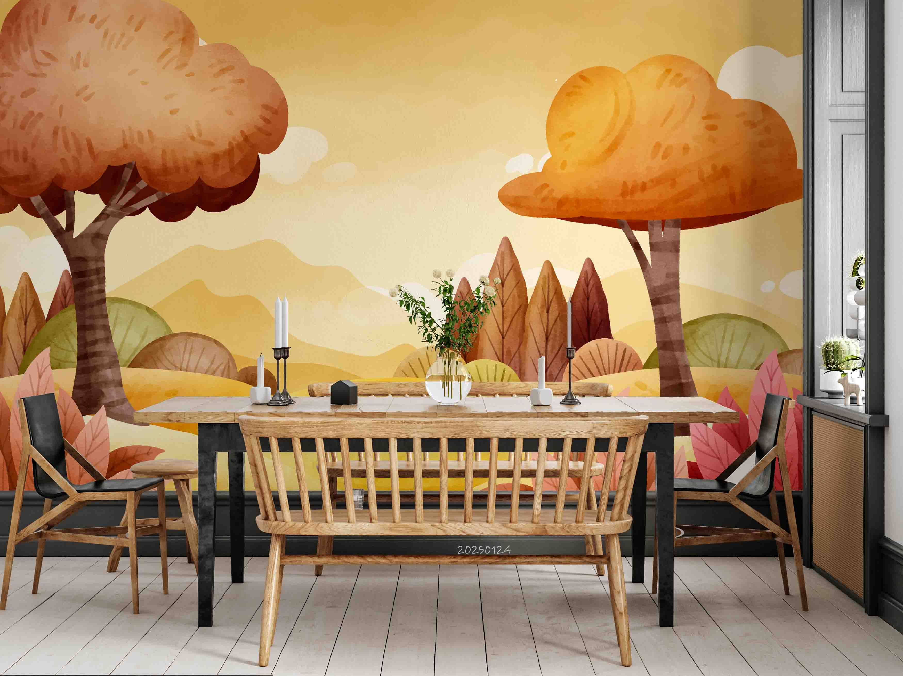 3D Fall Mountains Trees Forest Scenery Wallpaper Wall Mural Wall Decor Wall Art Wall Sticker Remoable Wallpaper LQH 17