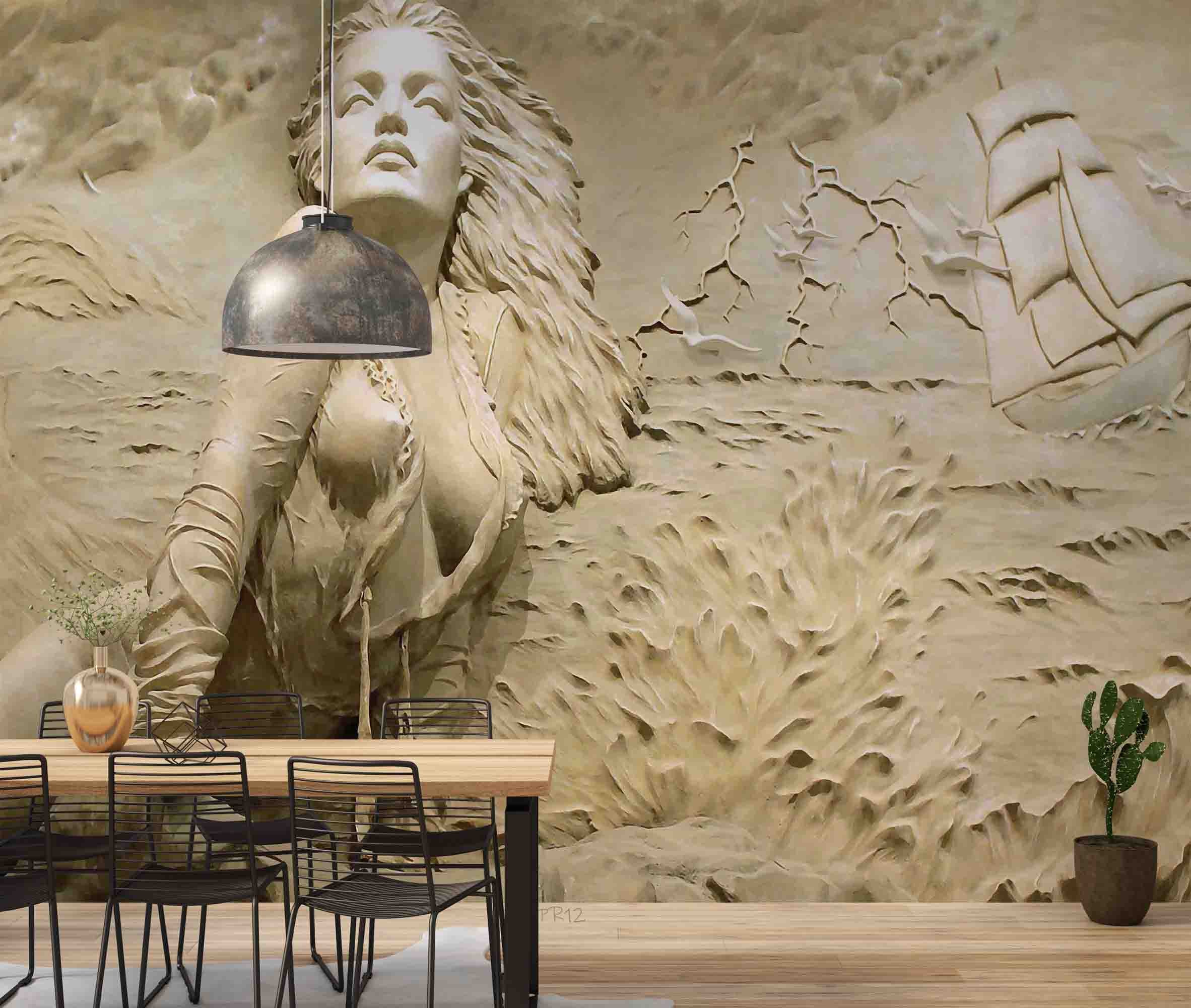 3D Relief Sea Beautiful Girl Sailboat Wall Mural Wallpaper GD 4990- Jess Art Decoration