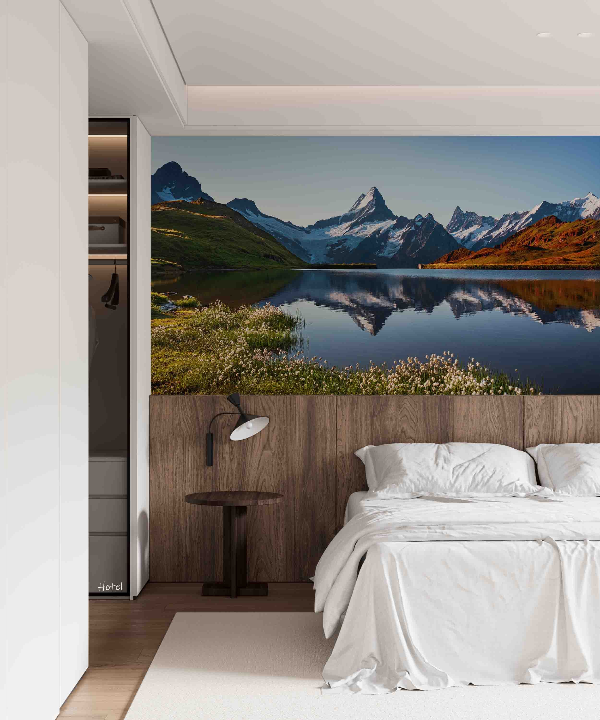 3D Hotel Inn Motel Hostel Resort Manor Scenery Mountains Lake Wall Mural Wallpaper 23