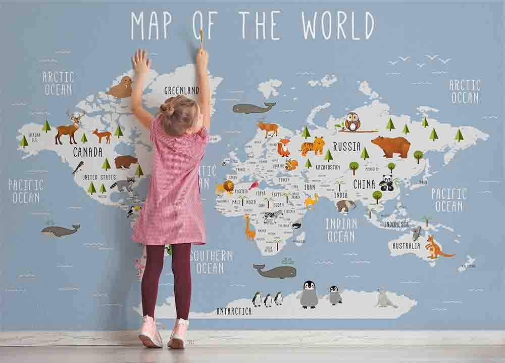 3D World Map Penuins Gray Letter Wall Mural Wallpaper YXL 2645