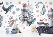 3D Animal Starfish Coral Whale Sea Tower Bubble Wall Mural Wallpaper YXL 20