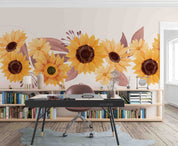 3D Beautiful Watercolor Sunflower Border Wall Mural Wallpaper GD 3397- Jess Art Decoration