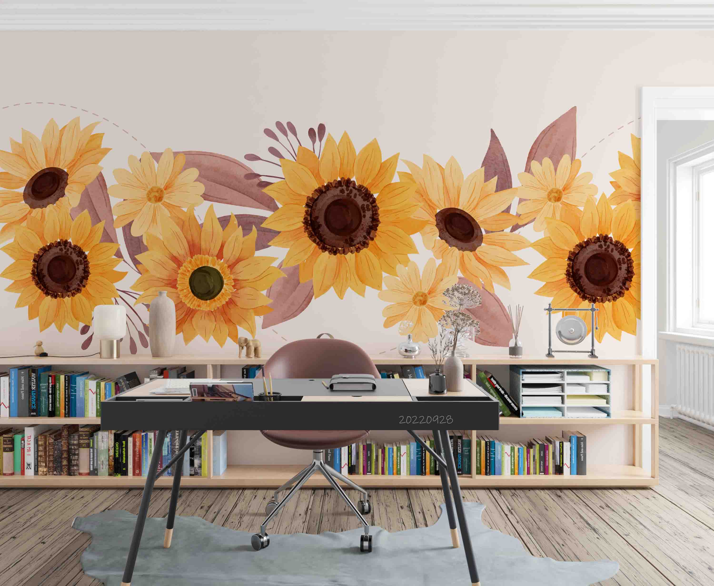 3D Beautiful Watercolor Sunflower Border Wall Mural Wallpaper GD 3397- Jess Art Decoration