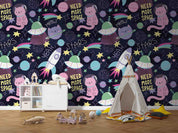 3D Space Cat Pattern space cat cartoon pattern wall mural wallpaper for playroom