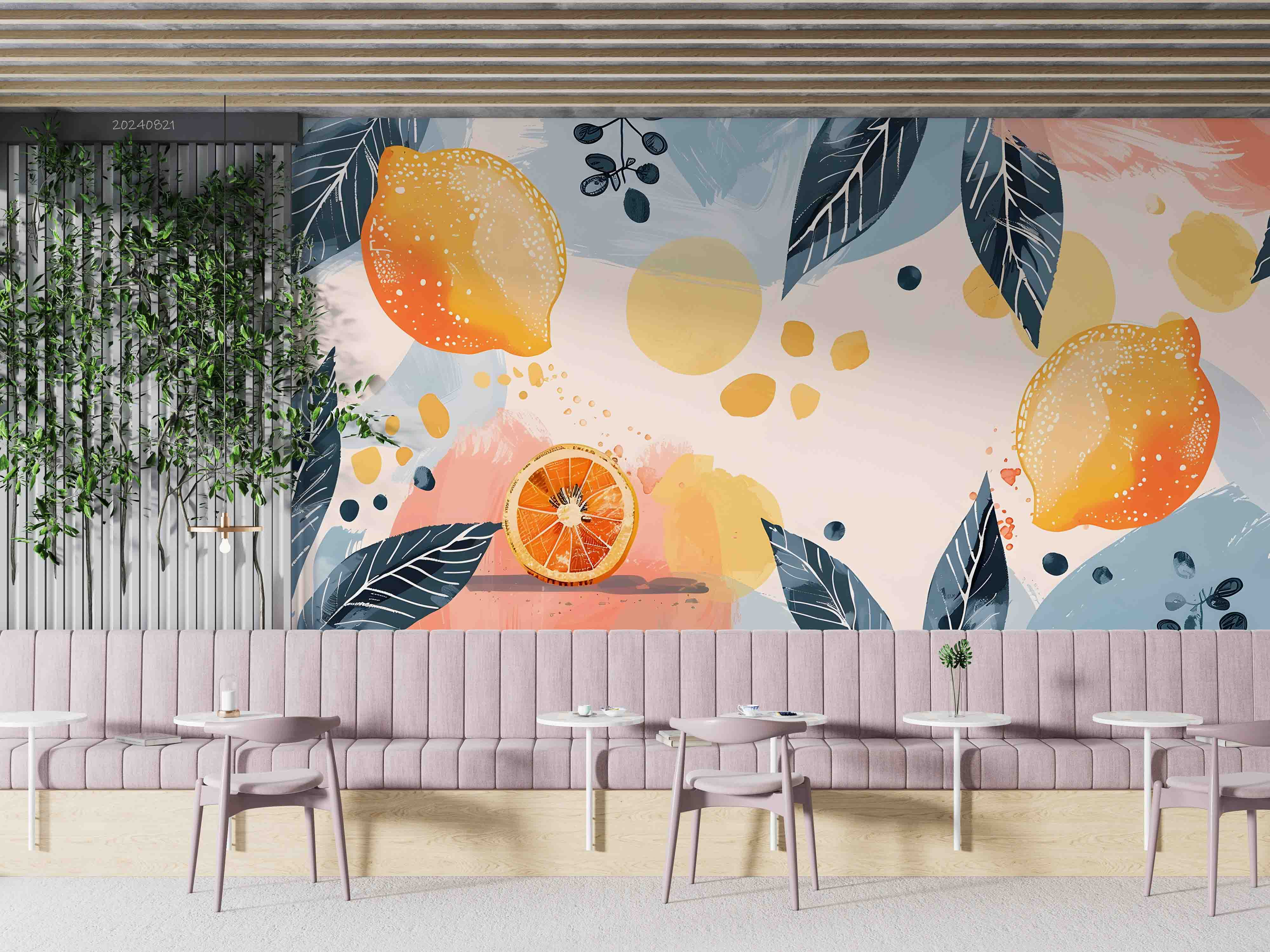 3D Tree Lemon Leaf Wave Point Wall Mural Wallpaper YXL 282
