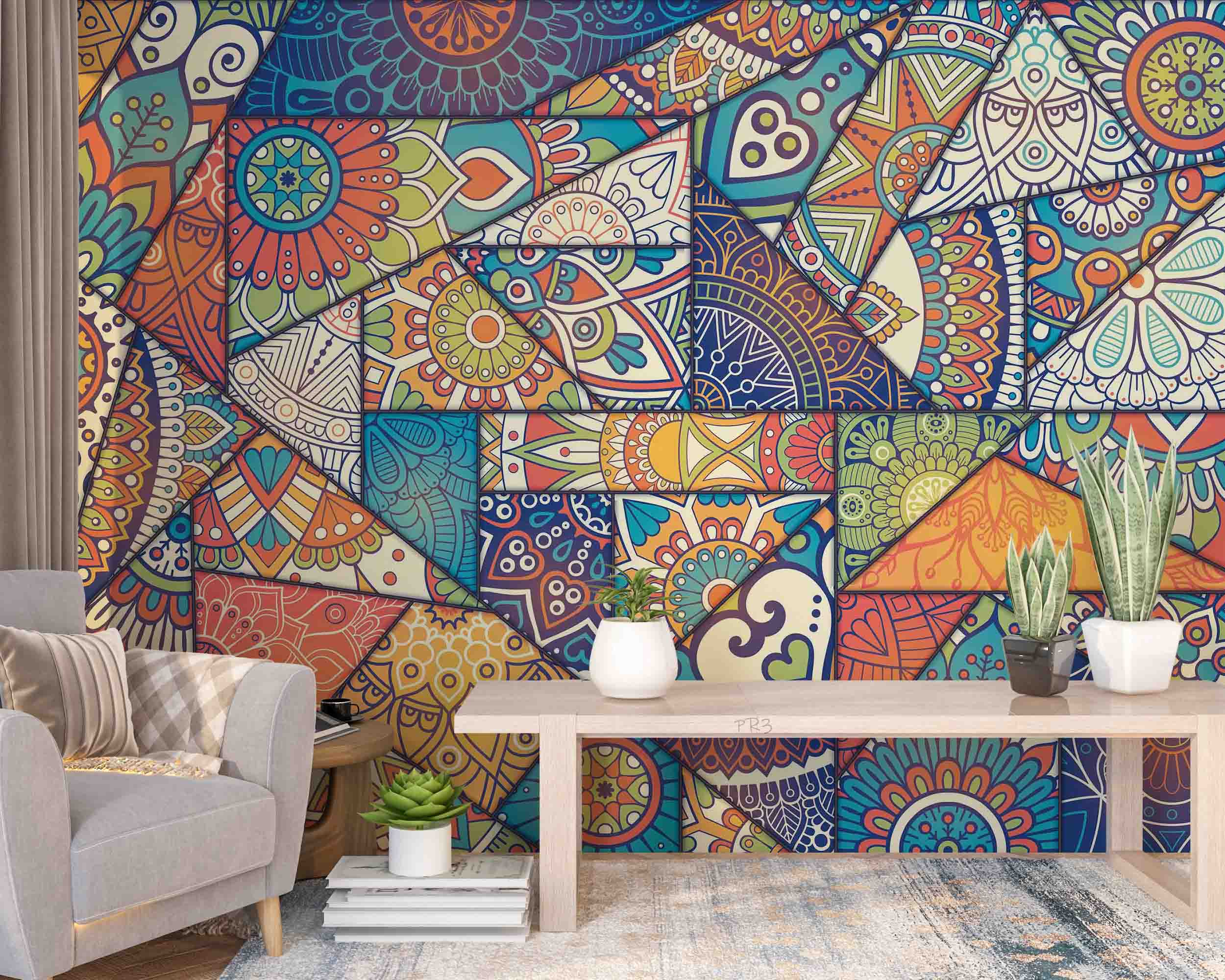 3D Retro Mosaic Style Abstract Colorful Graffiti Pattern Wall Mural Wallpaper GD 3811- Jess Art Decoration
