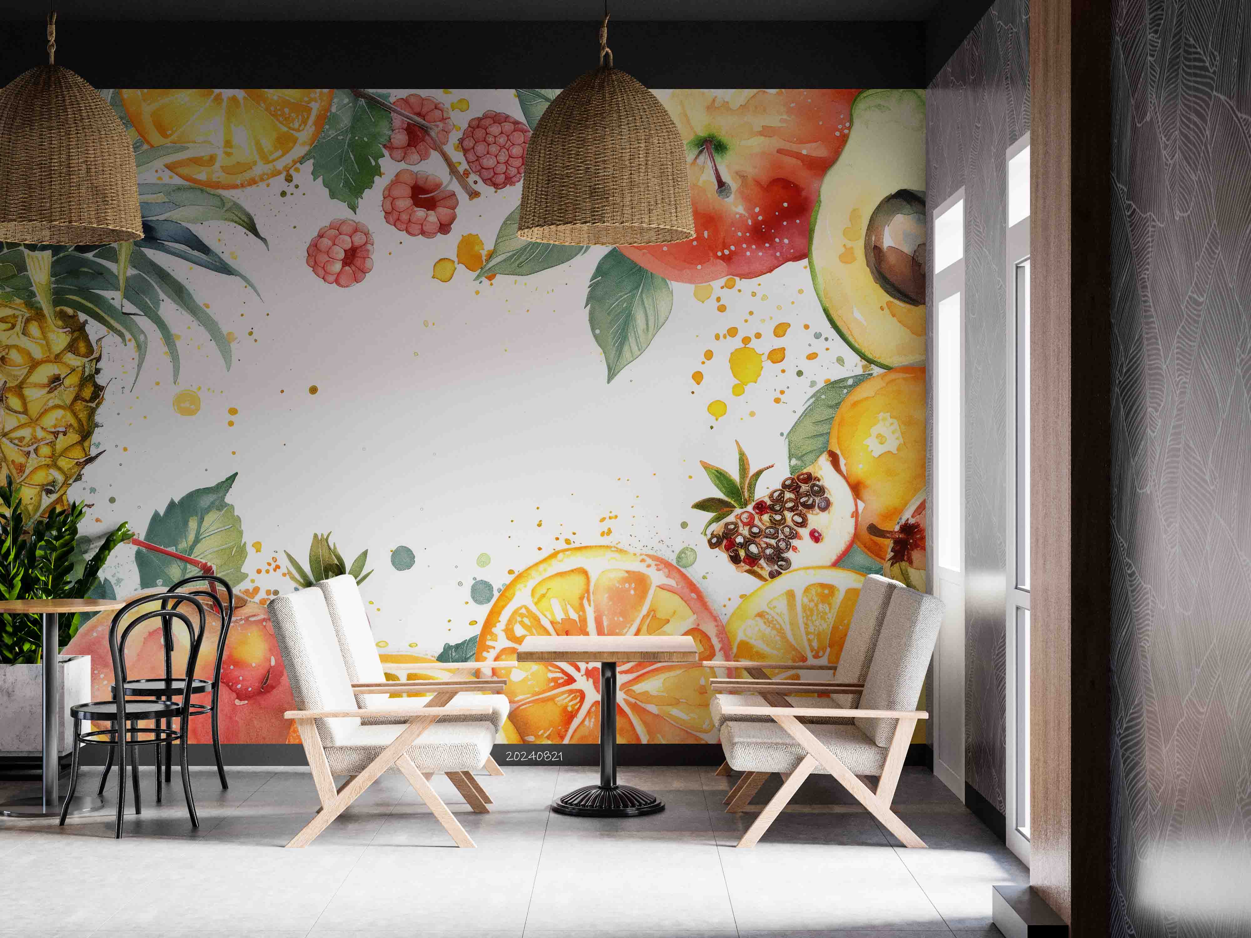 3D  Pineapple Orange Leaf Pear Wall Mural Wallpaper YXL 297