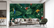 3D Tree Parrot Leaf Green Wall Mural Wallpaper YXL 1124