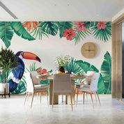 3D Watercolor Tropical Floral Leaf Toucan Background Wall Mural Wallpaper GD 3330- Jess Art Decoration