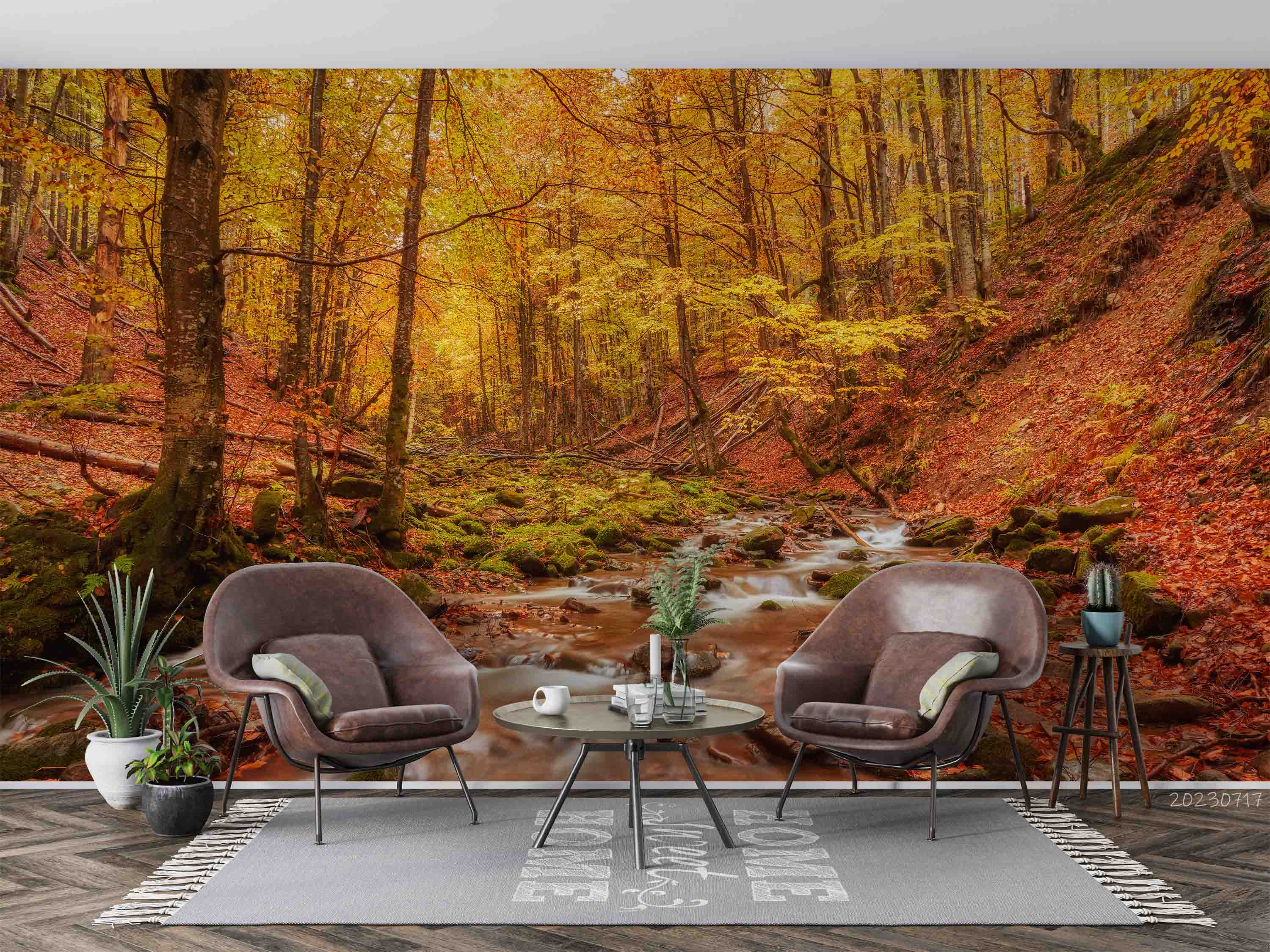 3D Forest Brook Autumn Landscape Wall Mural Wallpaper JN 368