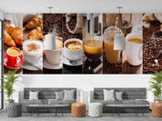 3D Coffee Cup Beans Croissant Wall Mural Wallpaper GD 5540- Jess Art Decoration