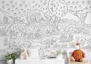 3D Doodle Cute Forest Animals Plants Trees Mushrooms Floral Wall Mural Wallpaper GD 5100- Jess Art Decoration