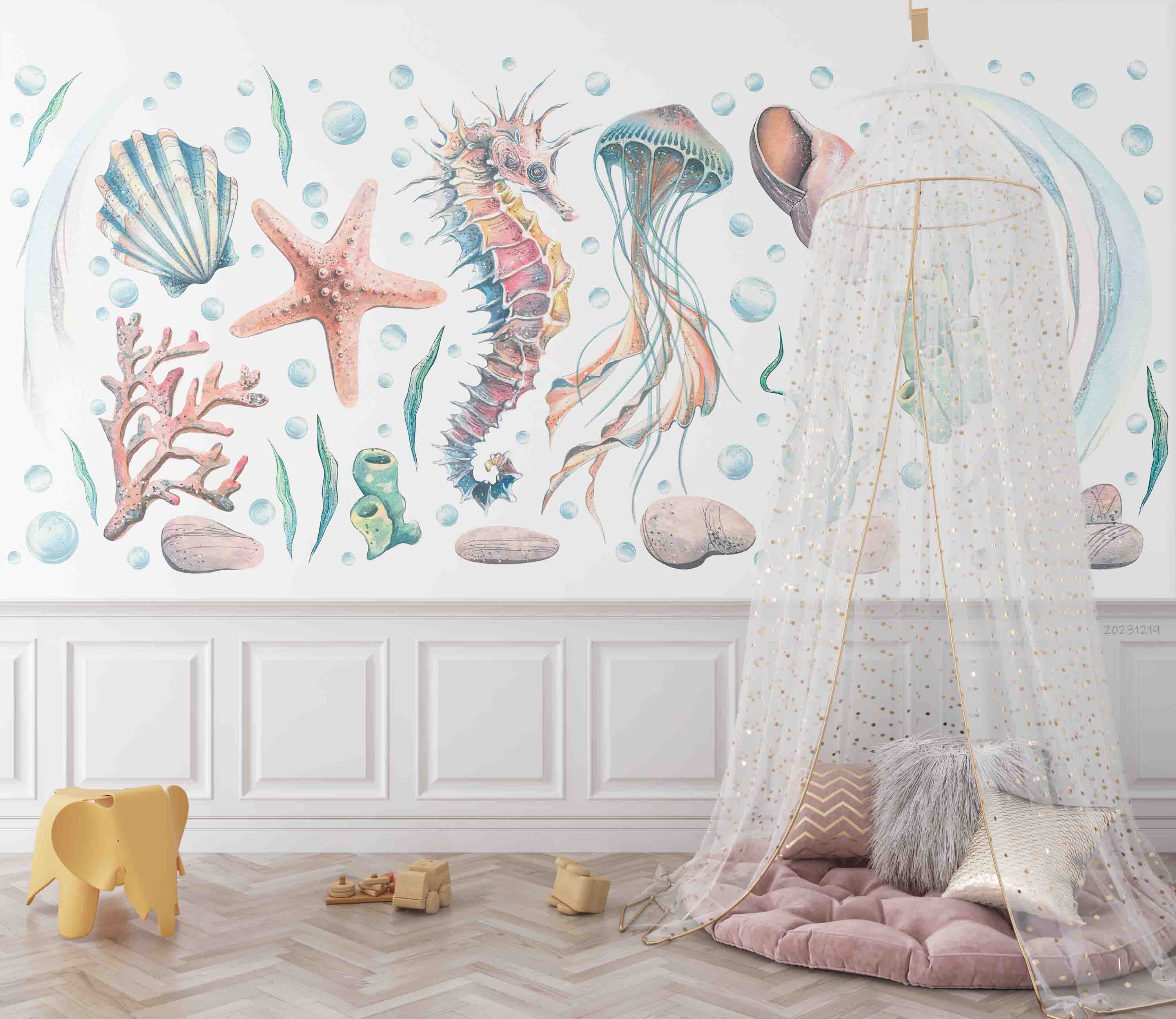 3D Animal Starfish Coral Sea Horse Octopus Shell Wall Mural Wallpaper YXL 18