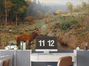 3D Animal Forest Wapiti River Stone Tree Wall Mural Wallpaper YXL 3- Jess Art Decoration