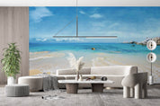 3D Sandbeach Sea Mountain Bluesky Cloud Wall Mural Wallpaper YXL 2678