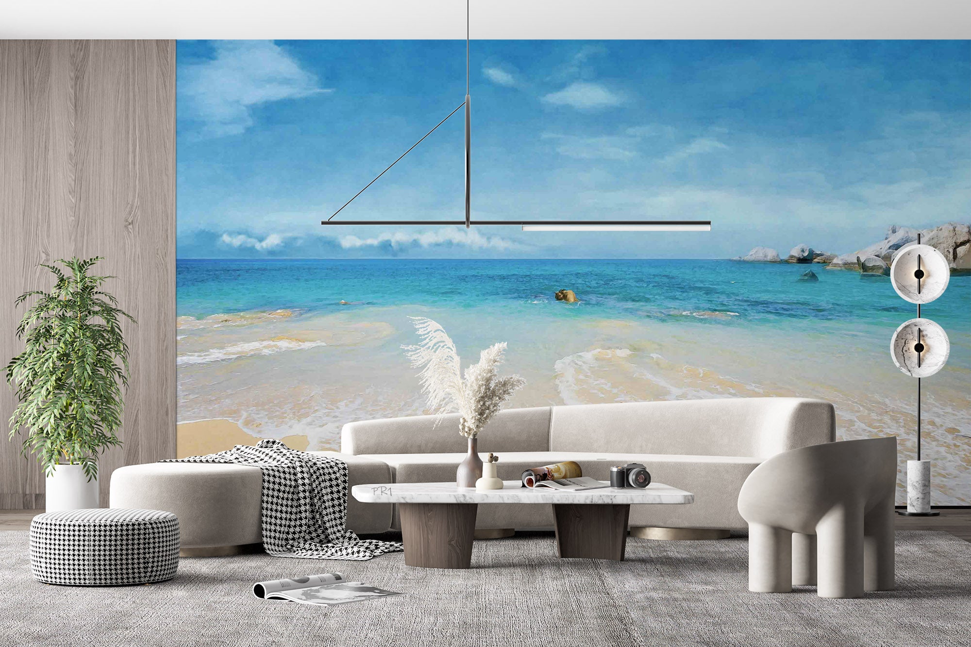 3D Sandbeach Sea Mountain Bluesky Cloud Wall Mural Wallpaper YXL 2678