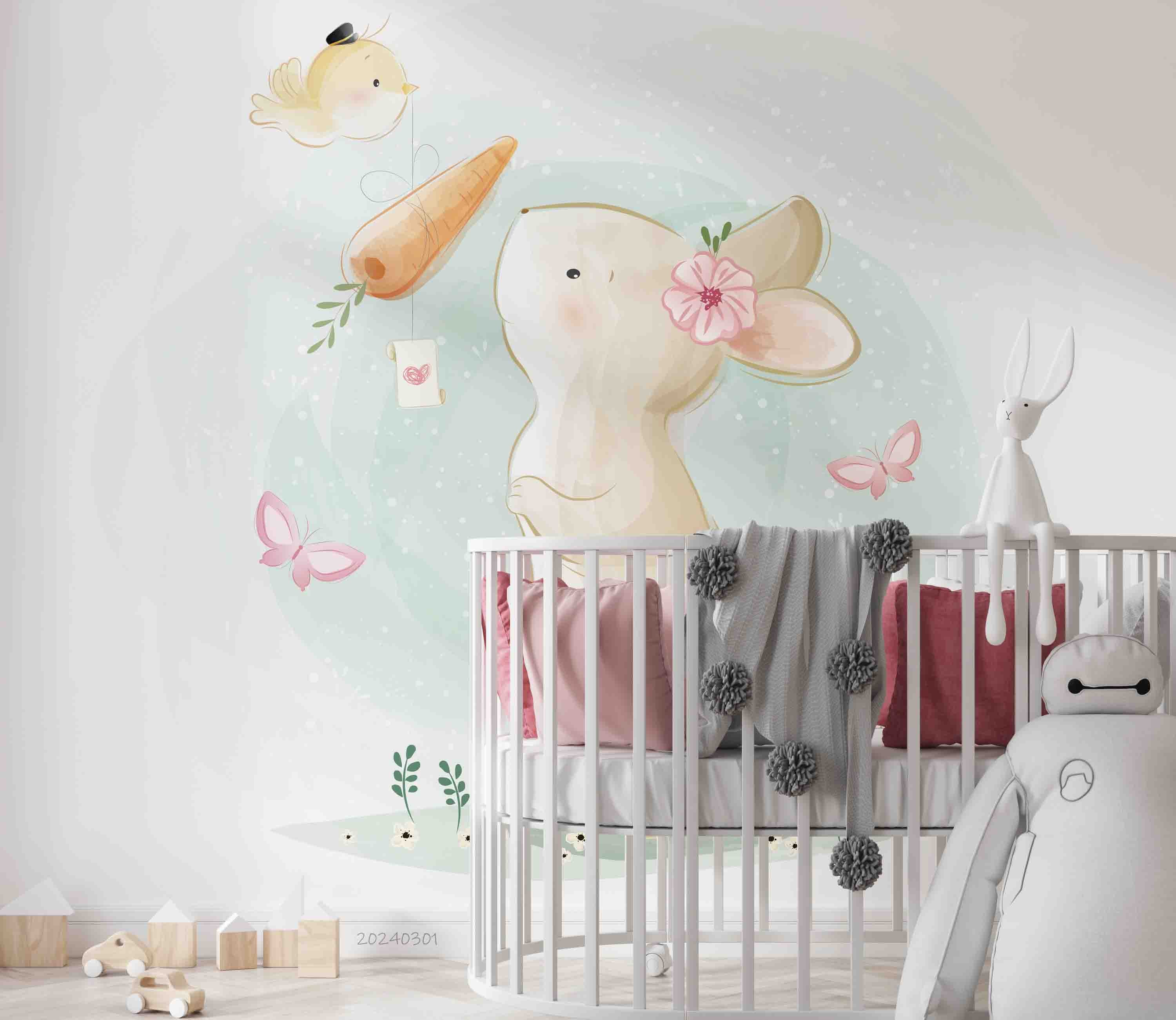 3D Cartoon Animal Rabbit Carrot Kids Wallpaper Wall Mural Wall Decor Wall Art Wall Sticker Remoable Wallpaper