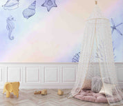 3D Animal Conch Coral Sea Horse Starfish Sea Wall Mural Wallpaper YXL 07