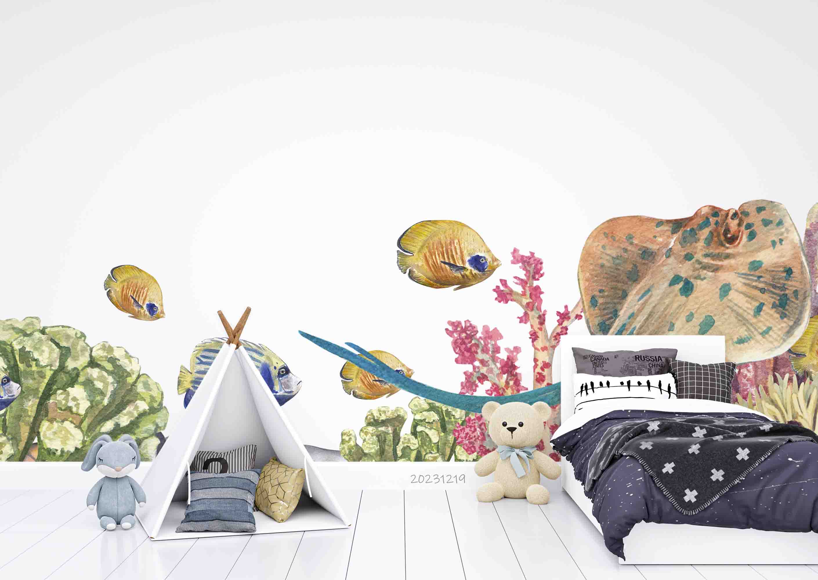 3D Animal Fish Coral Sea Stone Wall Mural Wallpaper YXL 03