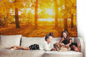 3D Autumn Forest Fallen Leaves River Sunset Scenery Wall Mural Wallpaper GD 4978- Jess Art Decoration